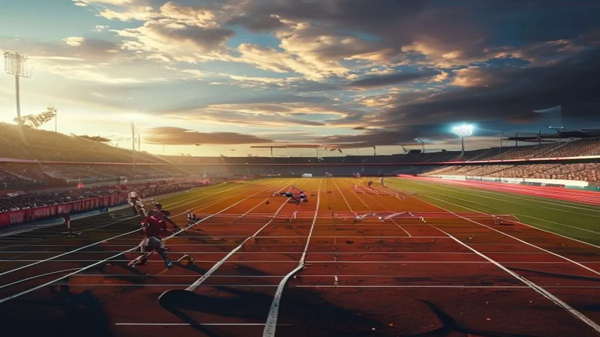 Athletes in action at a track meet