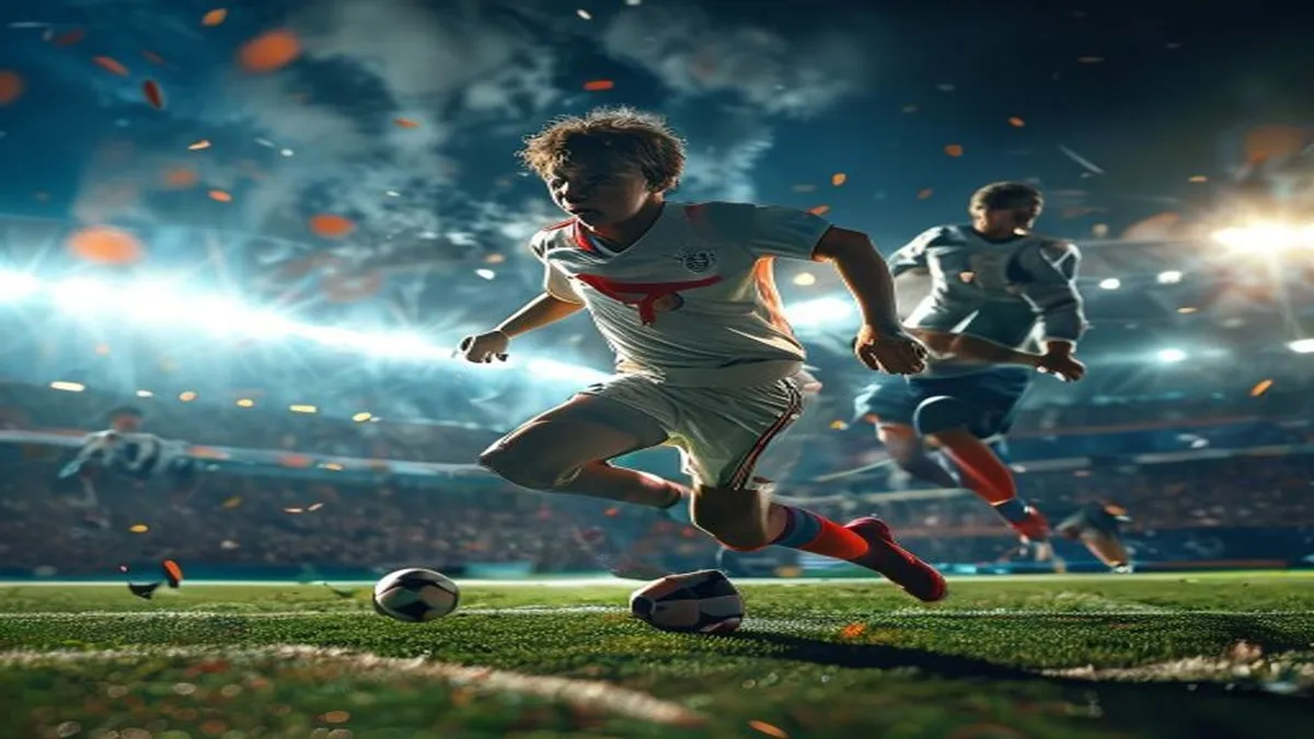 Children playing soccer with a blurred background of investors