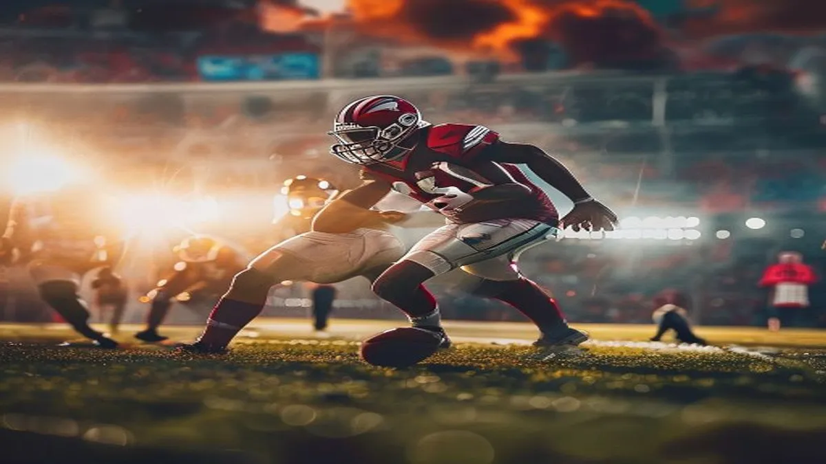 College football recruit in action on the field