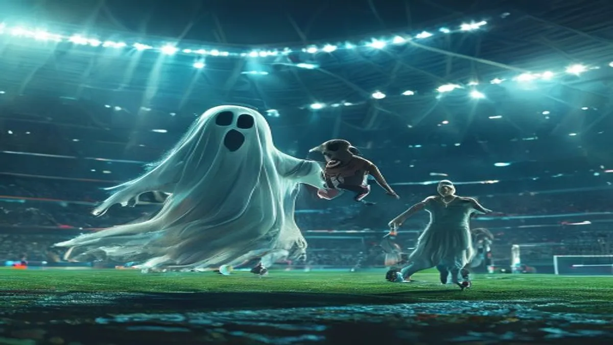 Sports players in action with a ghostly transfer concept in the background