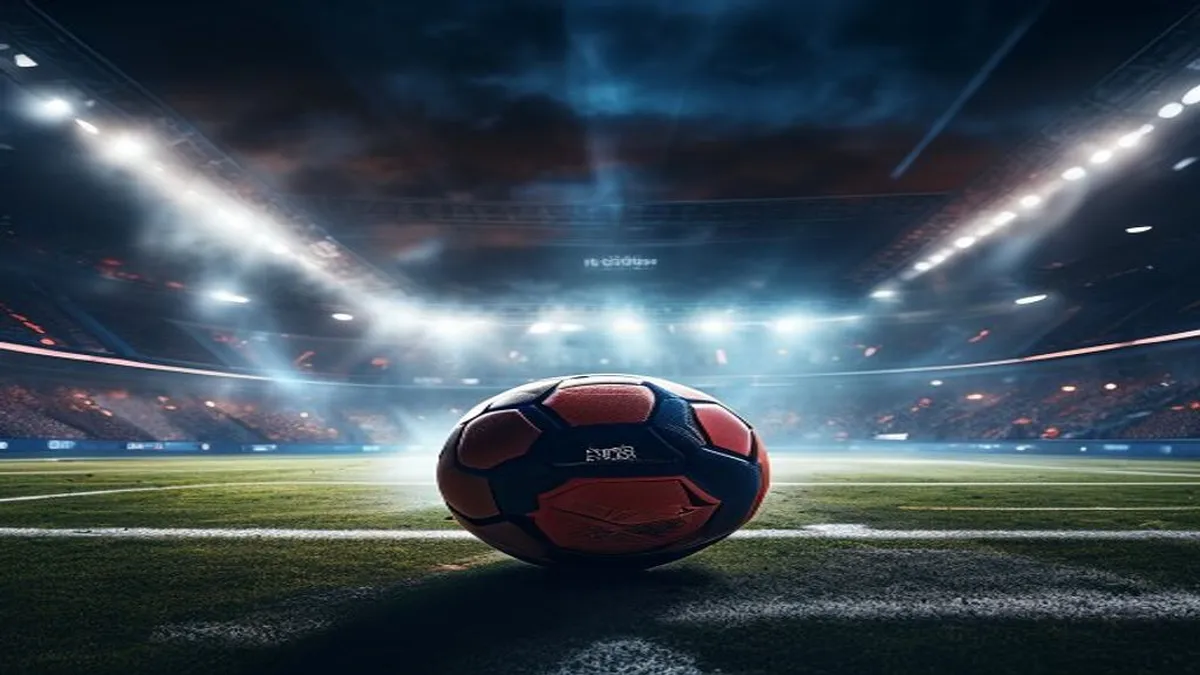 Sports stadium with players in action