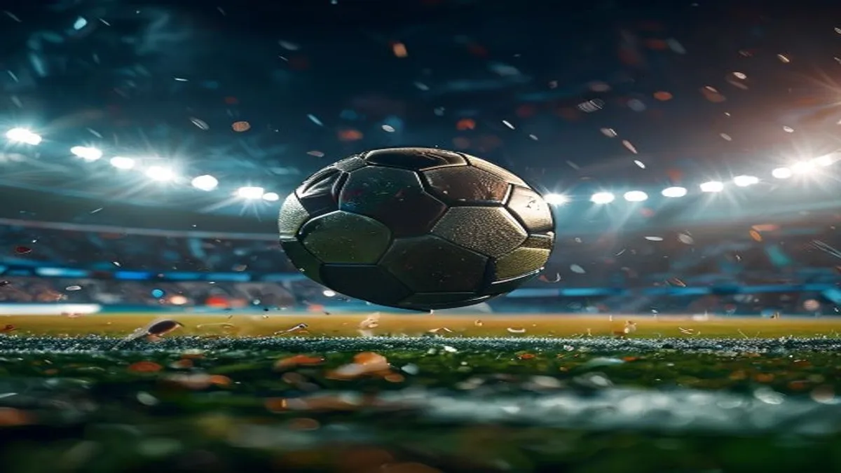 World Cup trophy surrounded by football players from different countries