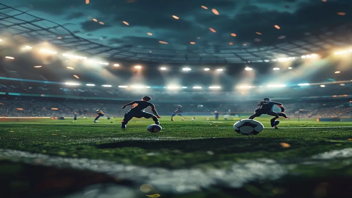 Players engaging in a Gaelic football match in a European city