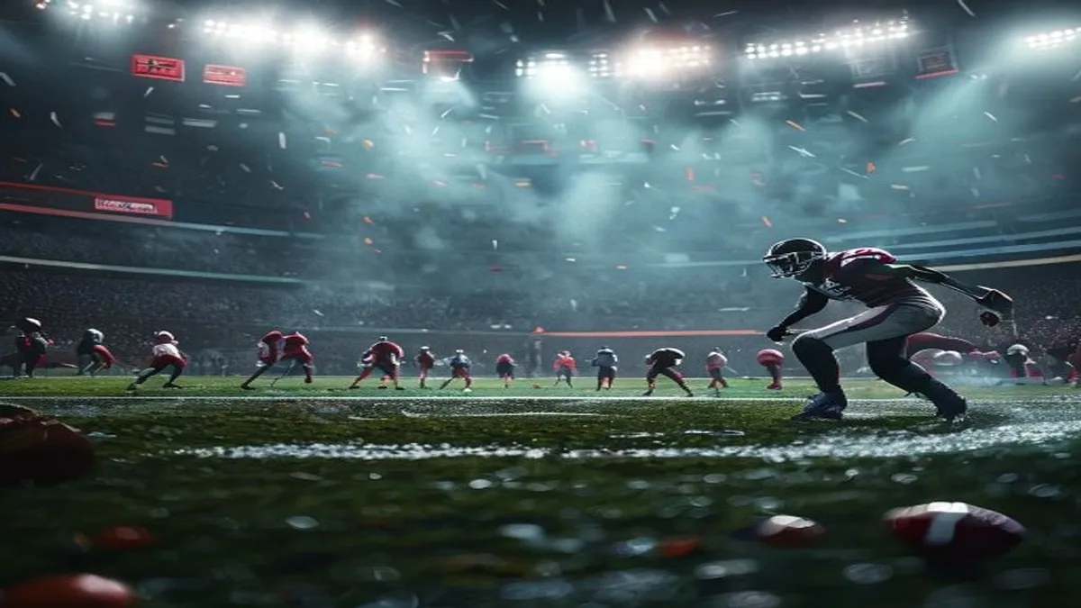 NFL Draft logo with a football player in the background