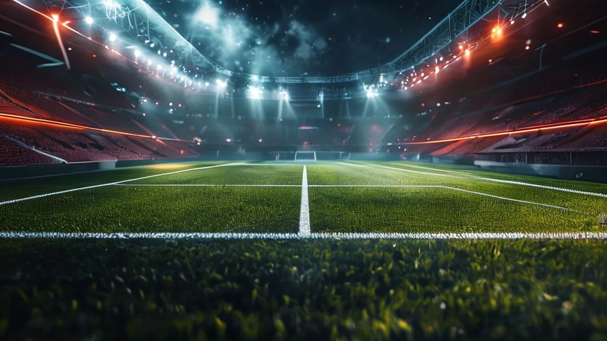 Aerial view of a sports arena at night