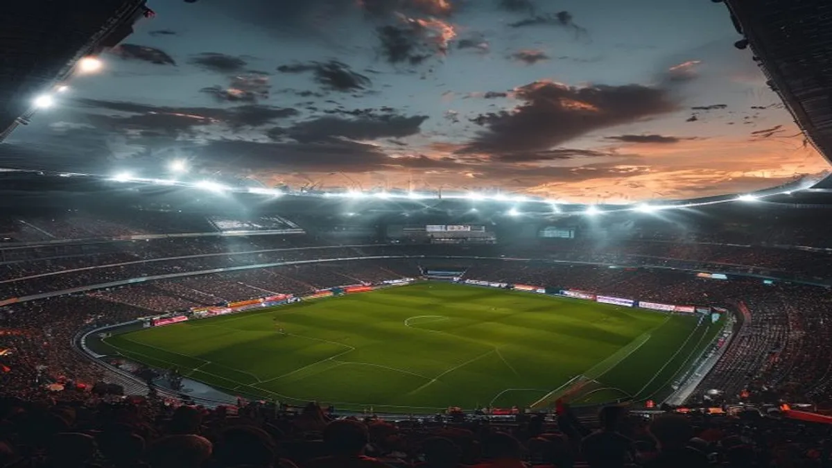 Strasbourg stadium with fans cheering in the background