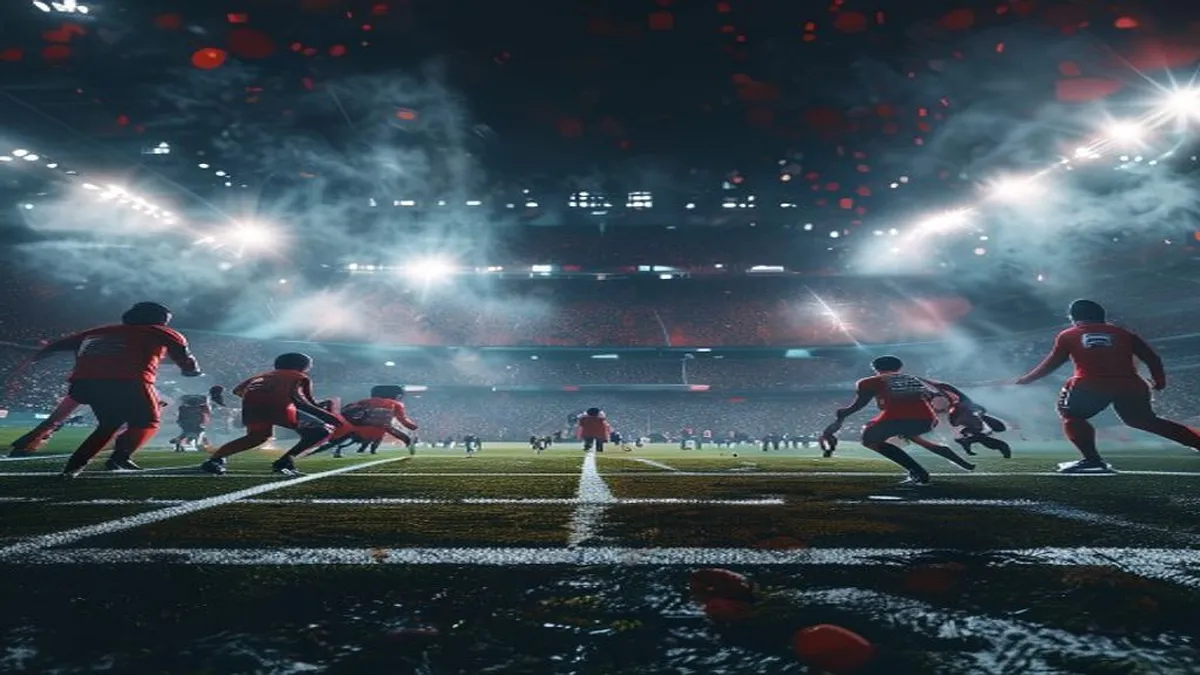 A descriptive image of a college football stadium from the 1990s