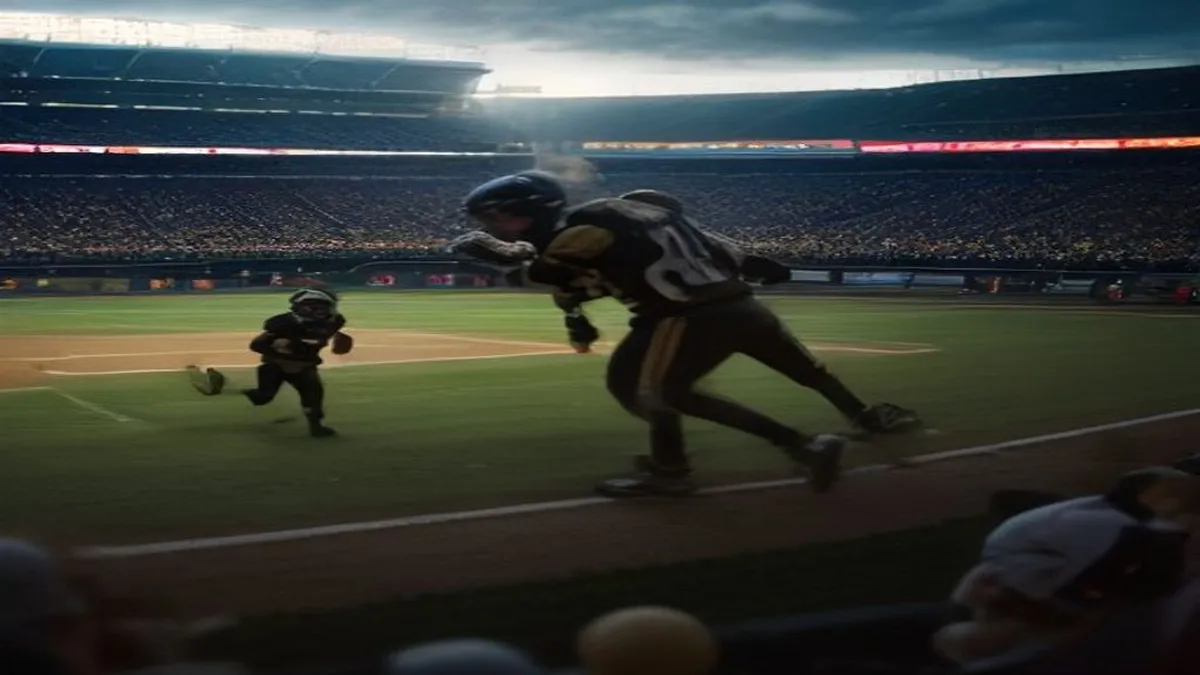 Kids playing baseball with umpires in the background