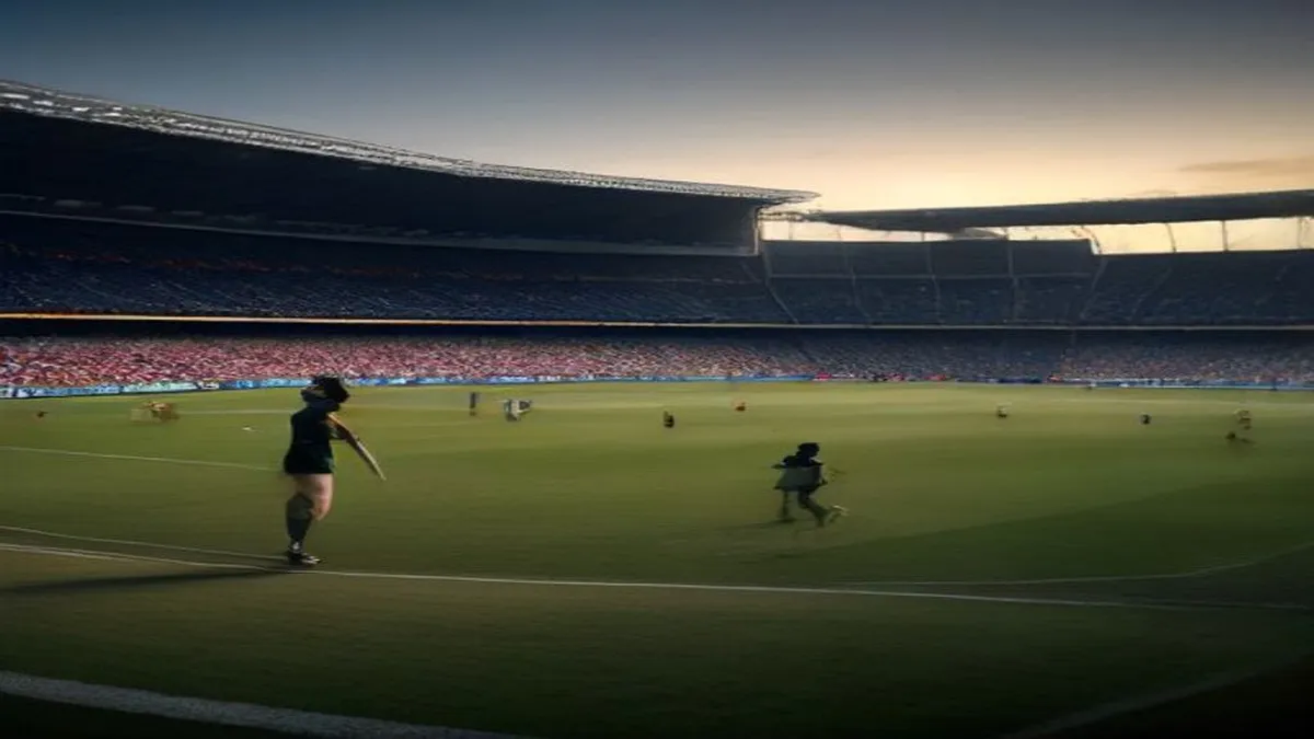 A silhouette of a cricket player with a question mark