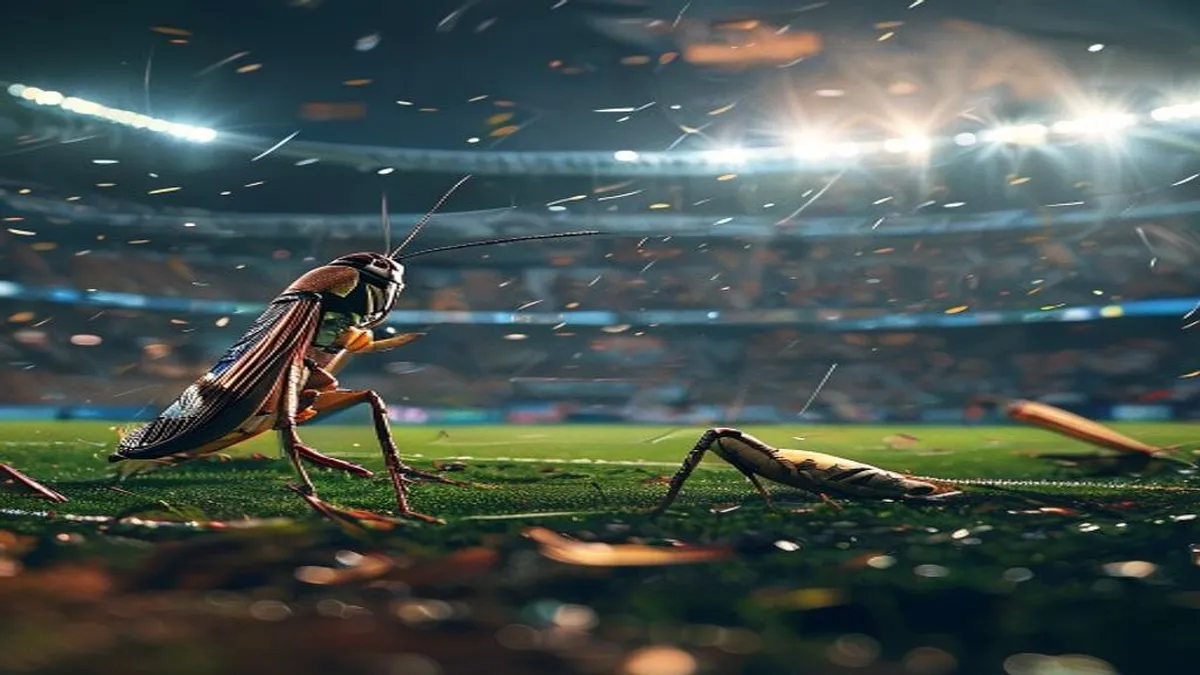 Cricket player in action with a bat and ball