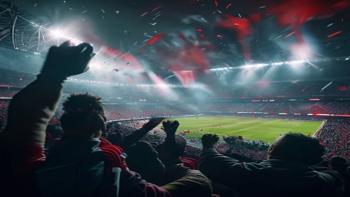 England fans cheering in a stadium