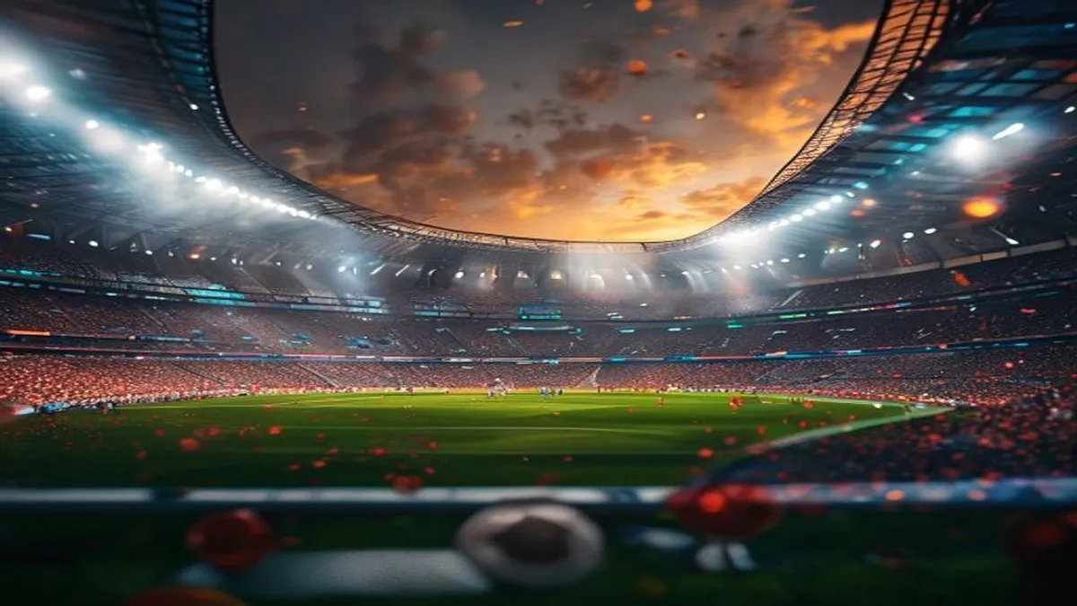 Image of a football stadium with a World Cup 2026 match in progress