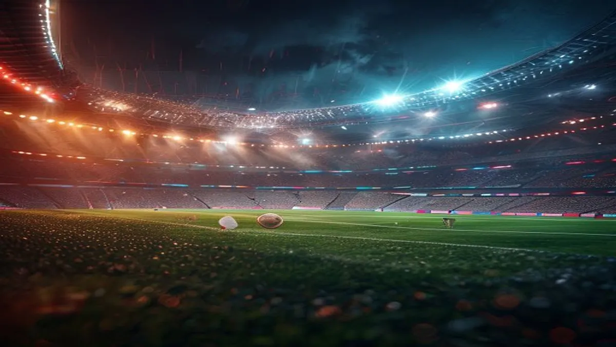 World Cup 2026 logo with soccer ball and stadium background