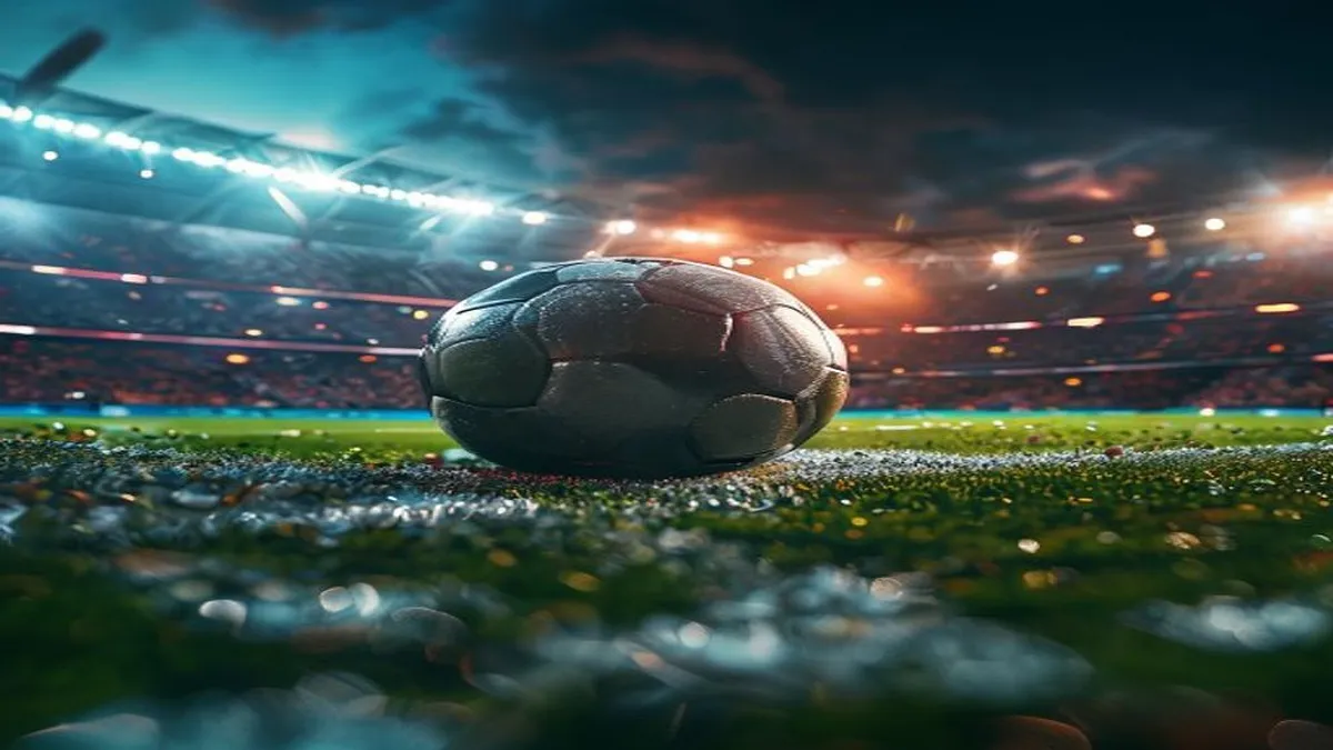 World Cup logo with football players in the background