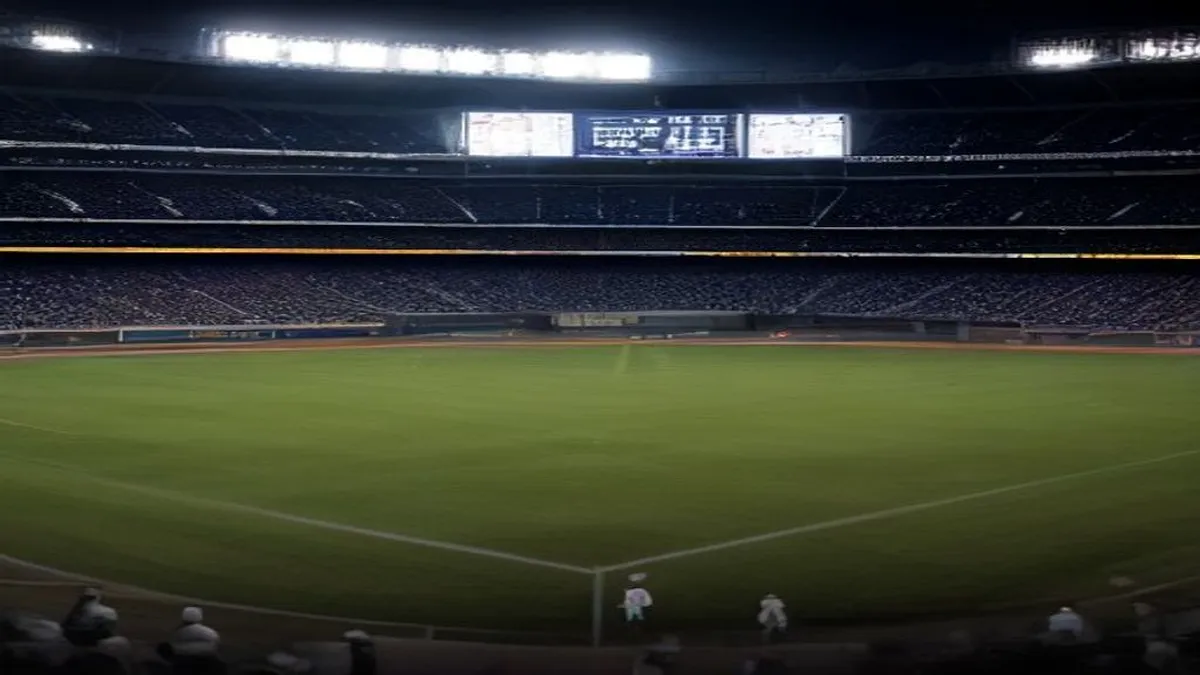 New York Yankees logo with a bat in the background